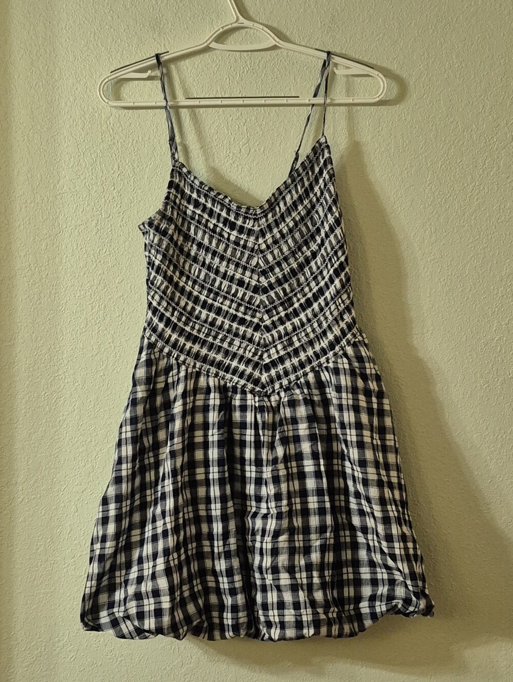 American Eagle Outfitters Blue and White Plaid Spaghetti Strap Sundress